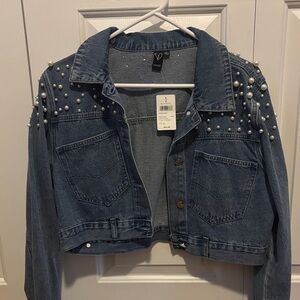 Windsor Blue Pearl-Studded Jean Jacket